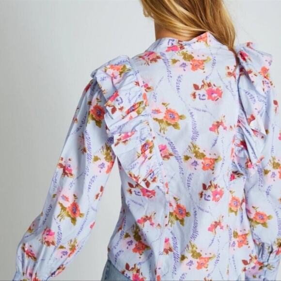 LoveShackFancy Beatrix Womens Floral Long Sleeve Top in Lavender Moon Size Large - Picture 2 of 6